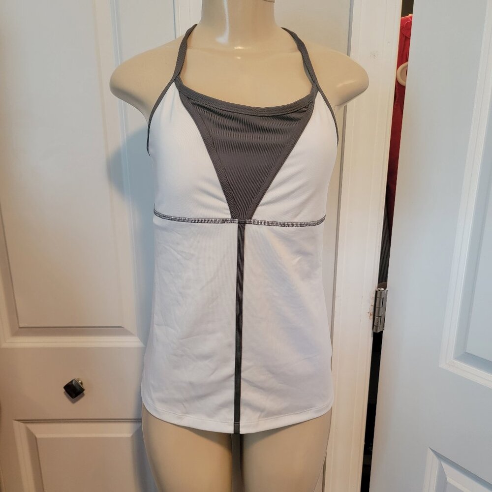 Reebok Athletic Tennis Workout Racerback Tank Top White/Gray - Picture 11 of 11